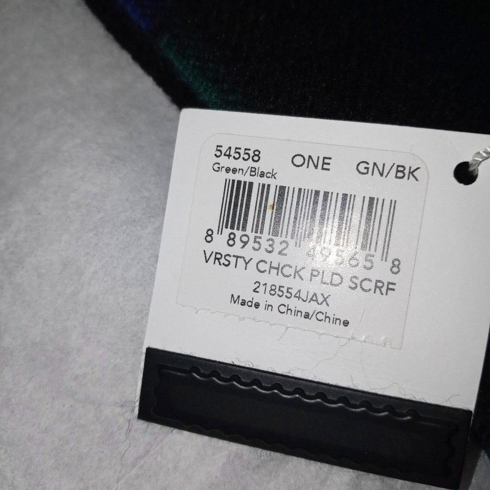 NWOT Coach Men's Varsity Check Plaid Scarf Green/Black - Picture 6 of 6